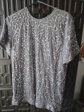Express Silver Sequin Embellished Women’s Top Size Large 90's Y2K